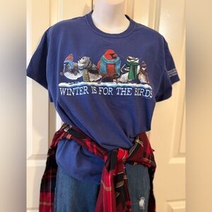 Winter Birds, Ladies Cotton Blue Tee, size M